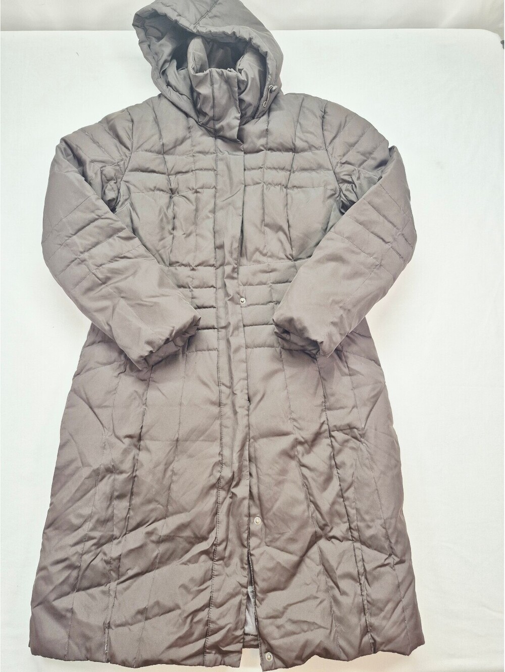 Calvin Klein Long Brown Duck Down Quilted Puffer Winter Coat Women's Small